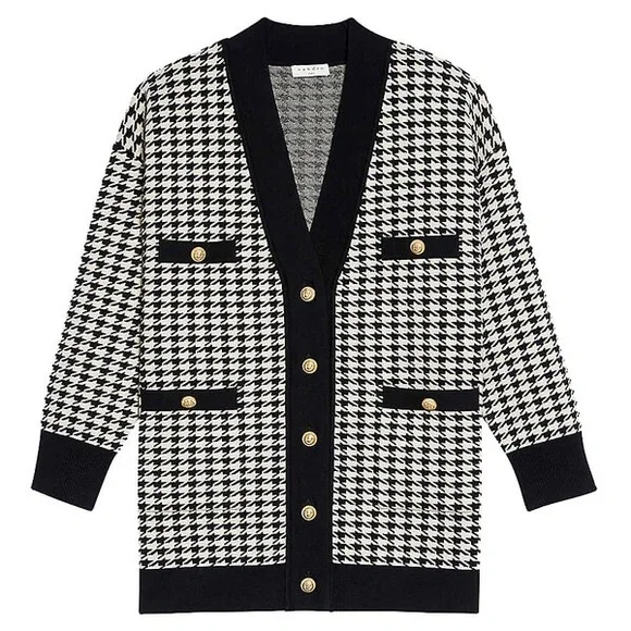 *NWOT Sandro Long houndstooth coatigan in black/ecru